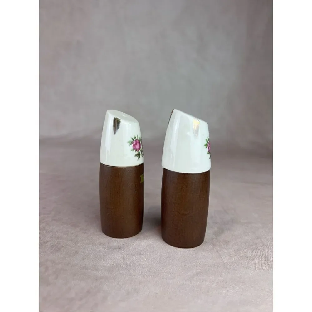 1960s Vintage Wooden Rose Mod MCM Salt and Pepper Shakers